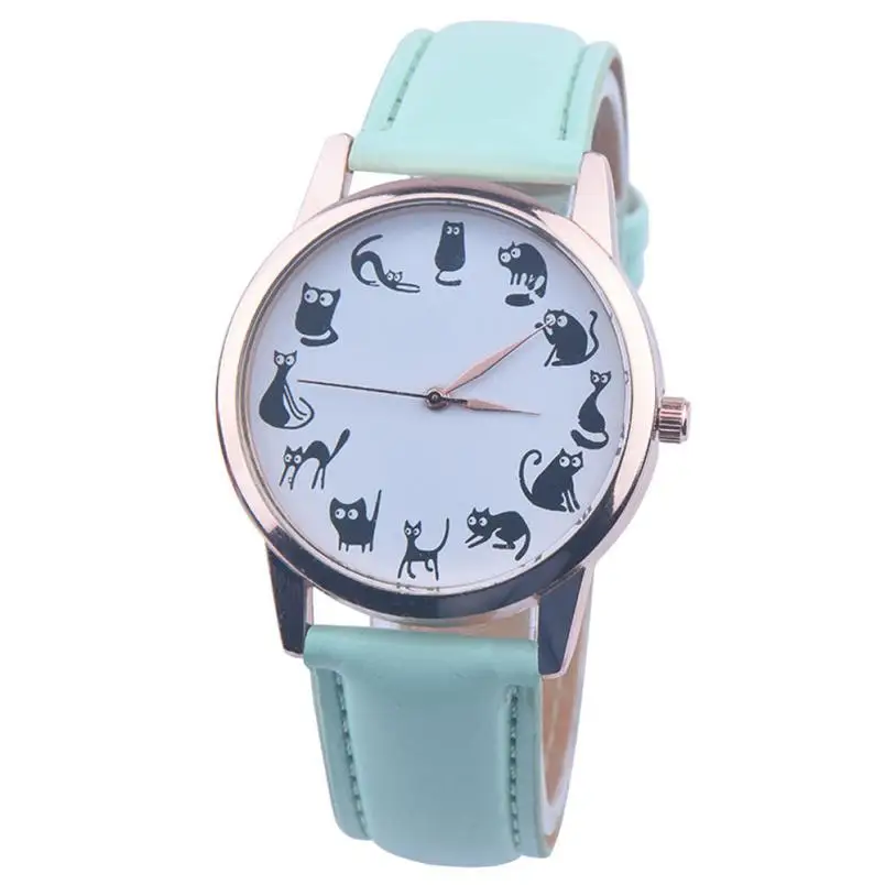 Часы Montre, женские модные часы,, Роскошные, с милым рисунком кота, из искусственной кожи, аналоговые, кварцевые, Vogue, наручные часы, relojes hombre