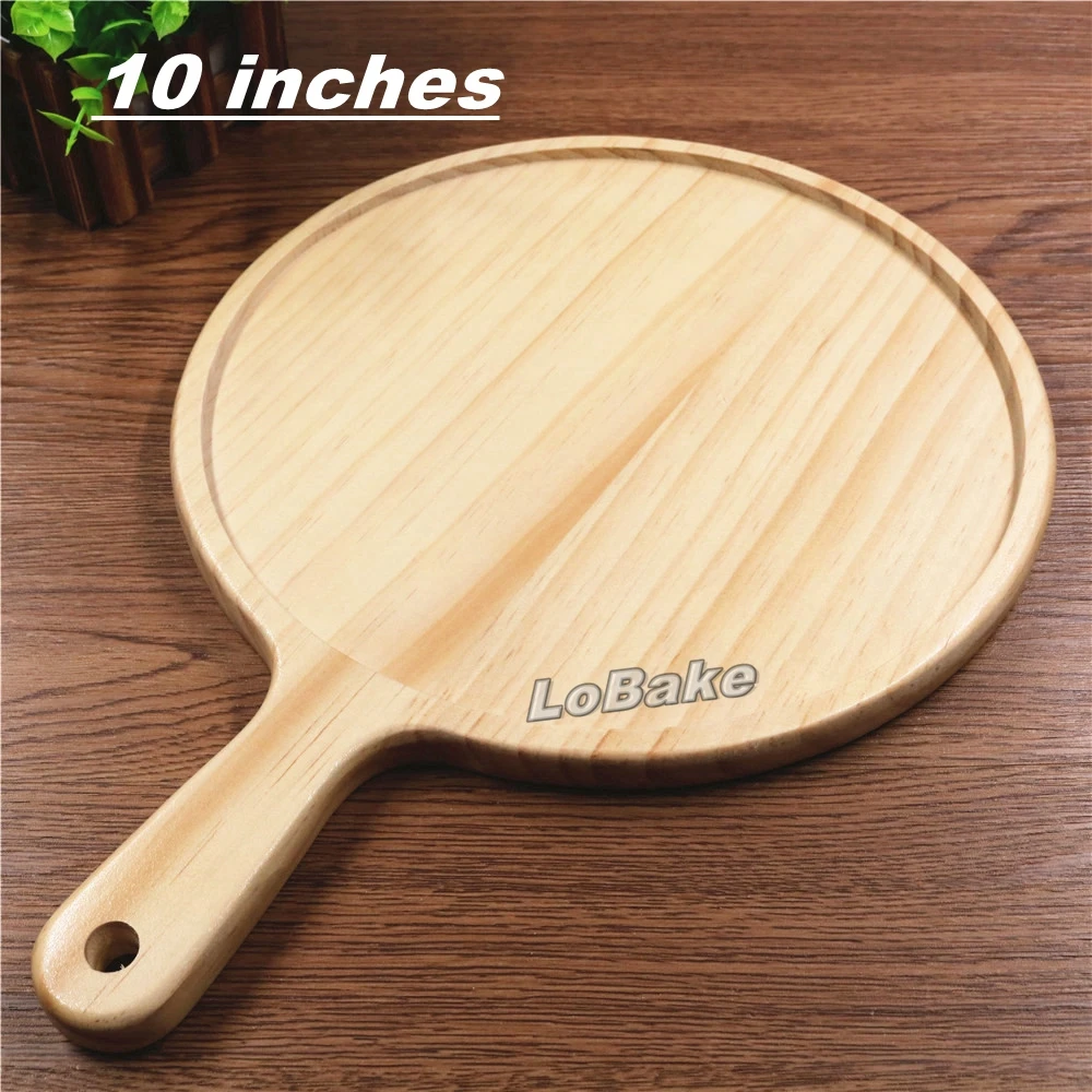 New 10 inches thick 1.7cm wooden round pizza pan with handle pizza