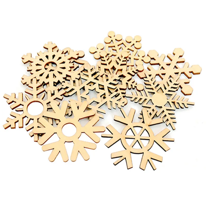 10Pcs Cute Wood Snowflake Xmas Wedding Tree Hanging Ornament Decoration