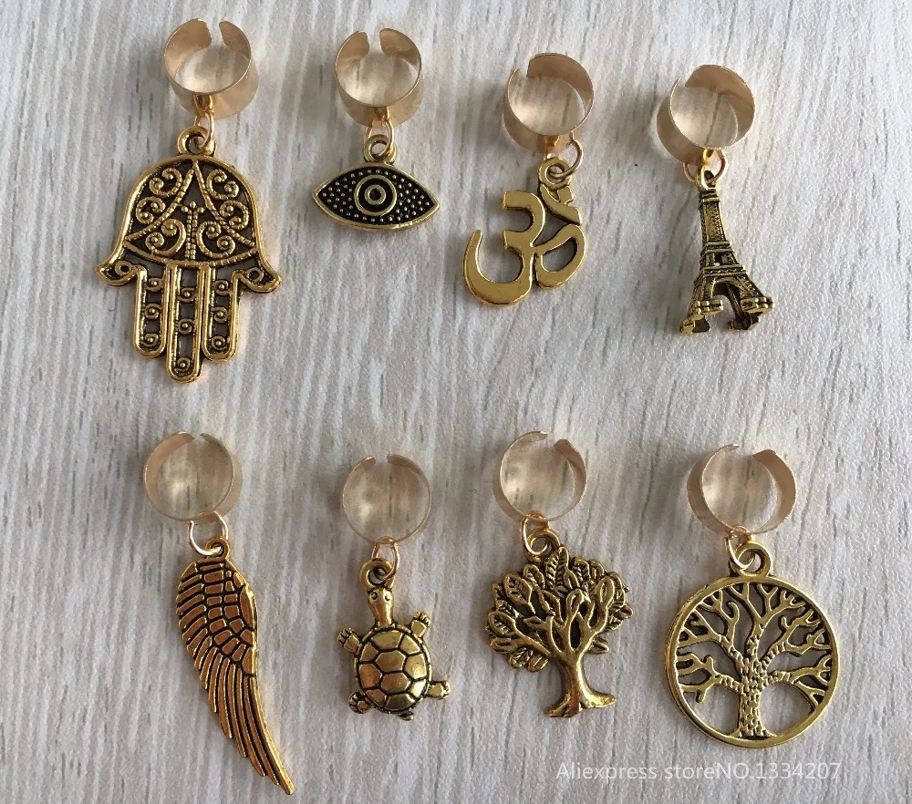 

Free shipping 8Pcs/Lot gold adjustable hair braid dread dreadlock beads clips cuff Charms for Hair Styling Accessories