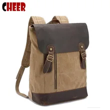 Männer taschen crazy horse + leinwand rucksäcke neue casual leinwand männer rucksack retro flap männlichen studenten taschen urlaubsreisen taschen