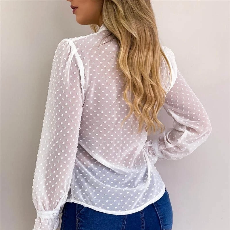 Women Sexy Polka Dot Tops Blouses Autumn Elegant Long Sleeve V-Neck Chiffon Blouse Spring Lady Office Work Shirts Plus Size 5XL