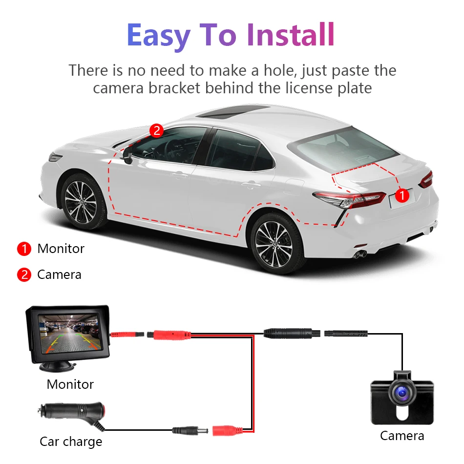 Vtopek Car Monitor 4.3" Rear View Camera Reverse Backup Camera Parking Camera Car Screen Sucker License Plate Butterfly