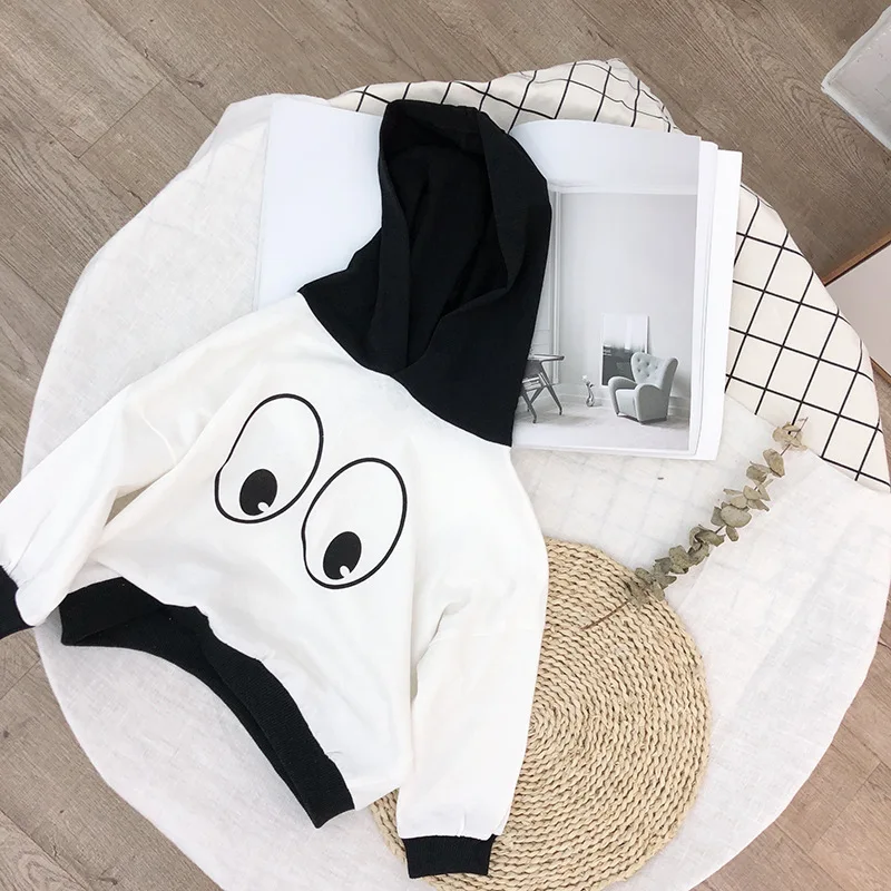 SFW-221 New Winter Children Baby Boys And Girls Big Eyes Printed Pullover Full Sleeve Hooded Collar Thin Sweatshirt