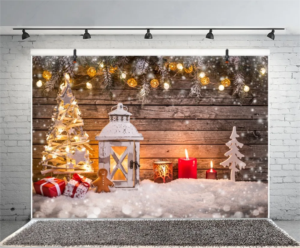 Laeacco Рождественская деревянная доска снежный свет боке Детская фотография фон Индивидуальные фотографические фоны для фотостудии