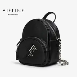 Vieline, известный бренд женский рюкзак из натуральной кожи, женский рюкзак из натуральной кожи с заклепками. Бесплатная доставка