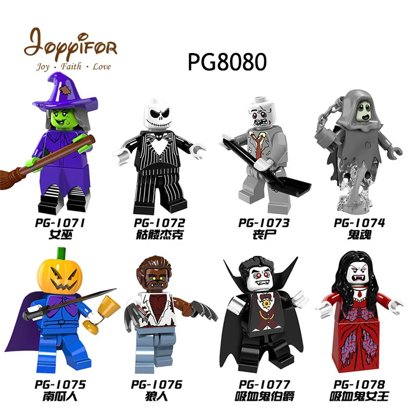 

Halloween Figure Skeleton Jack Witch Zombie Ghosts Pumpkin Man LegoINGlys Vampire Count Queen Building Blocks Kids Gift
