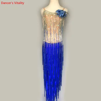 

Luxury Handmade Diamond Latin Dance Performance Clothes Women's/Children's Latin Salsa Dance Costume Tassel Fringe Dress