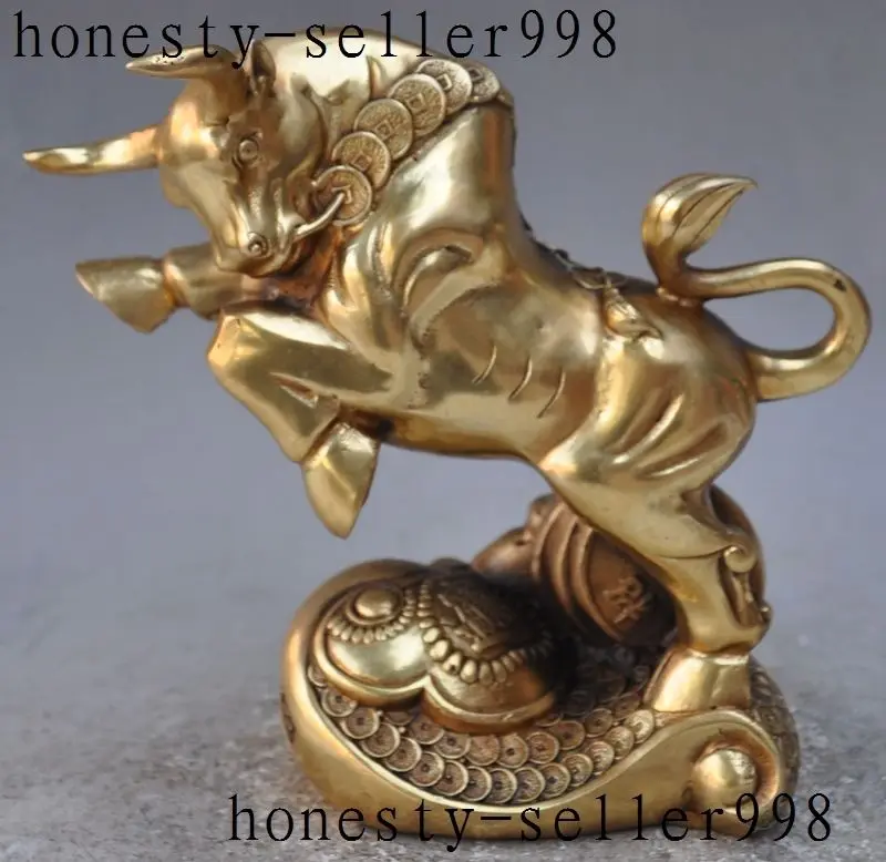 

wedding decoration China fengshui brass wealth money coin ruyi Zodiac Ox bull Cattle Bovine statue