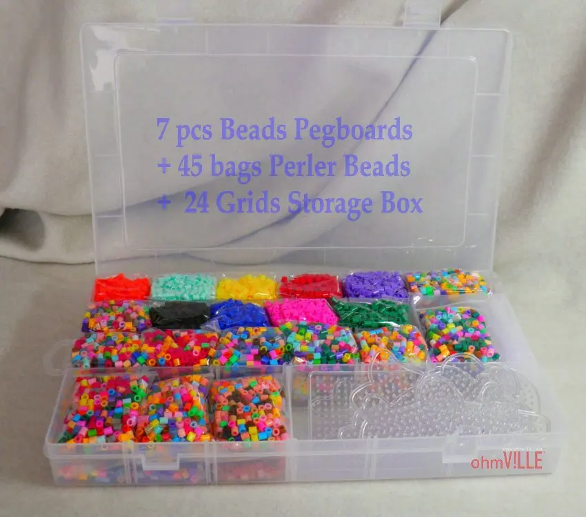 Papelaria Perler Beads-гарантированный Pe, Diy образовательный, 24 Сетки Коробка для хранения+ 45 мешков 7 шт Pegboards