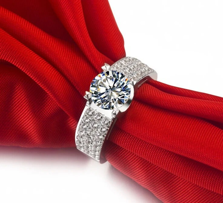 

1 CT round cut fine silver synthetic diamond engagement rings 18k white gold plated Wedding rings for women (BB)