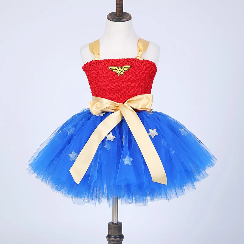 Comprar Venta al por menor superhéroe niñas tutú vestido niños niñas Halloween fiesta vestido niños niña Cosplay princesa vestido con forro de algodón PT146