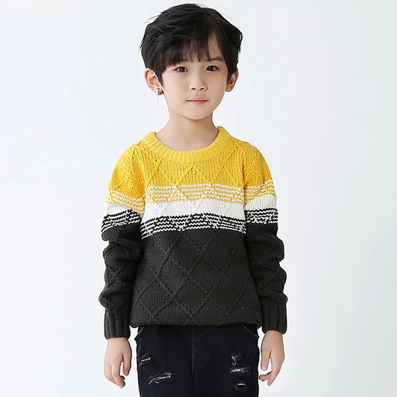 New Sweater Kids Baby Boy Sweater Children Winter Spring Knitted O Neck Pullover Warm Patchwork