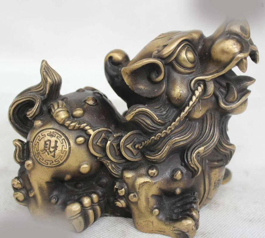 

5"Chinese Fengshui Purple Bronze Foo Dogs Kylin Beast Unicorn Statue sculpture
