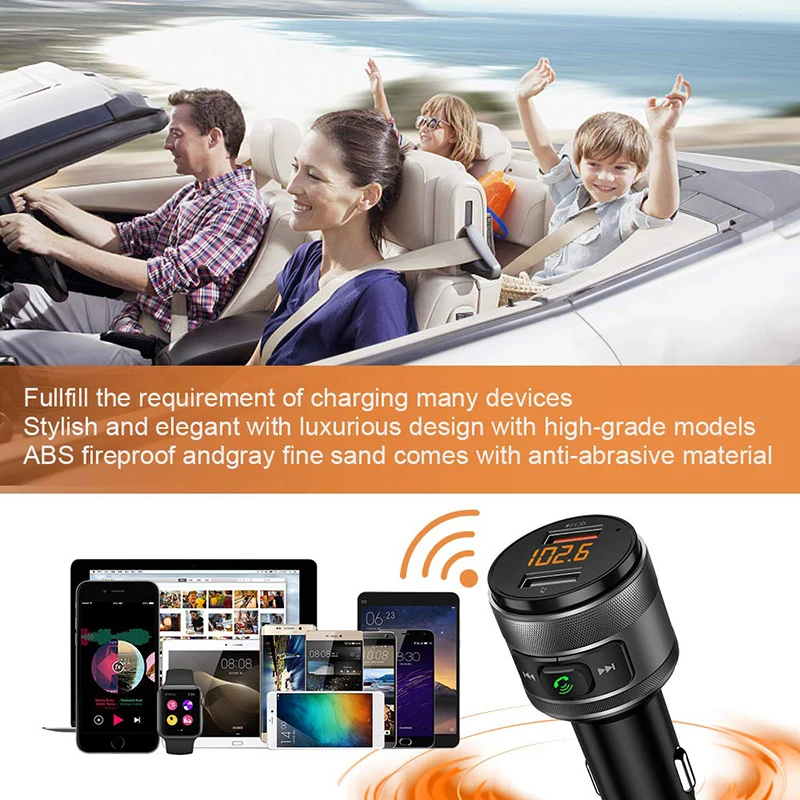 VicTsing Bluetooth FM Transmitter for Car QC3.0 5V 3.4A Wireless Bluetooth FM Radio Adapter Music Player Car Kit with Hands-Free (19)