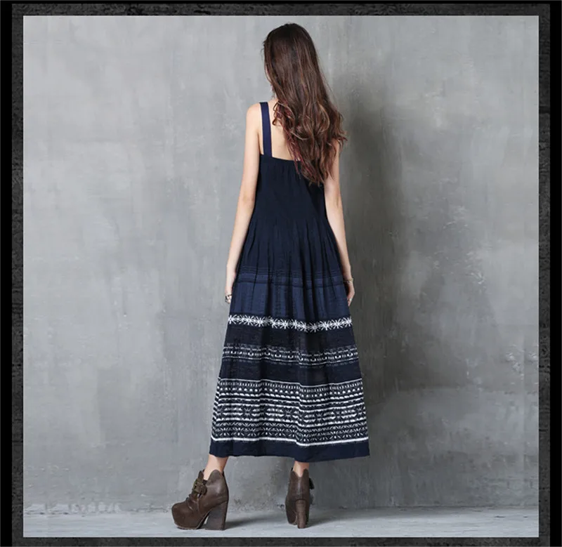 Vintage Women Dress Summer 2017 Boho New Polyester Cotton Vestidos A-Line Embroidery Strapless Adjustable Girdle Dresses (13)