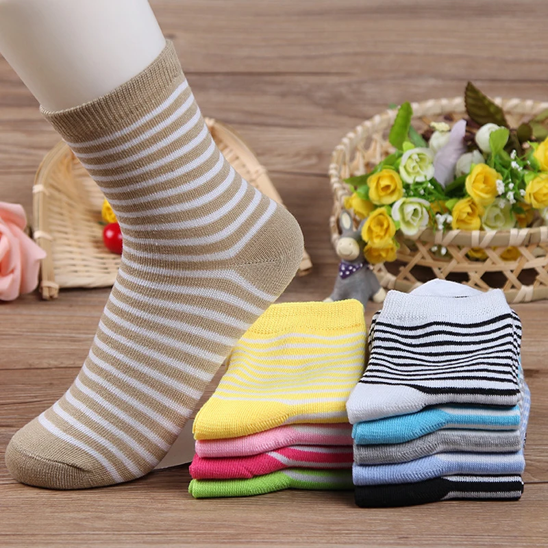 

5 Pair Classic Fashion Multi Colors Stripes Pattern Socks Women Sweet Fresh Style Spring Autumn Short Tube Sock For Female Meias