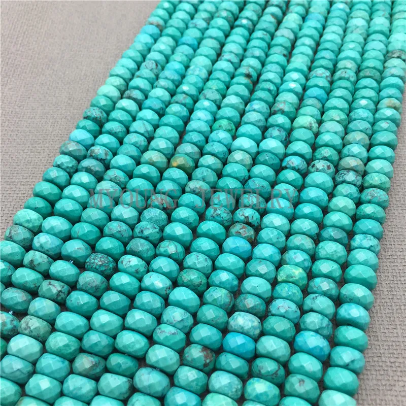 

Green Turquoises Beads,Faceted Flat Rondelle Beads,Natural Stone Beads For Jewelry Making,5 Strands/lot