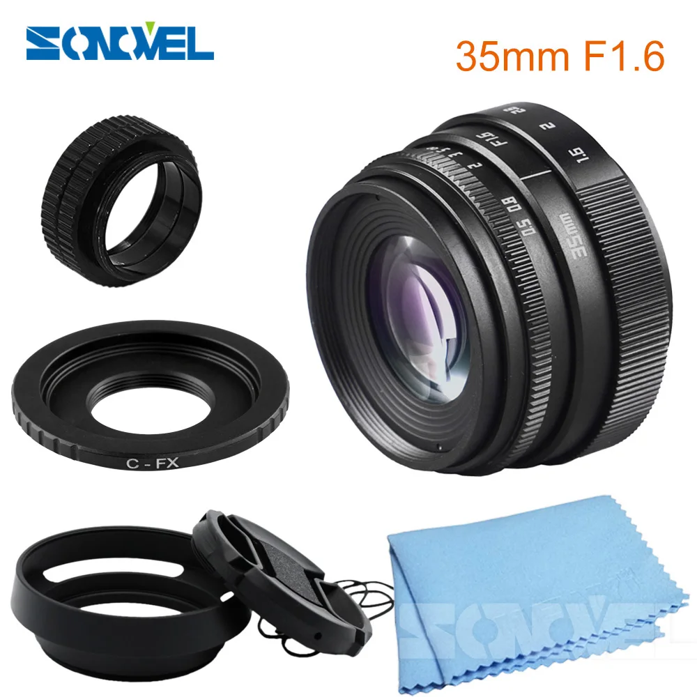 35mm F1.6 CCTV Lens C Mount Camera Lens +Lens Hood kit For Fuji