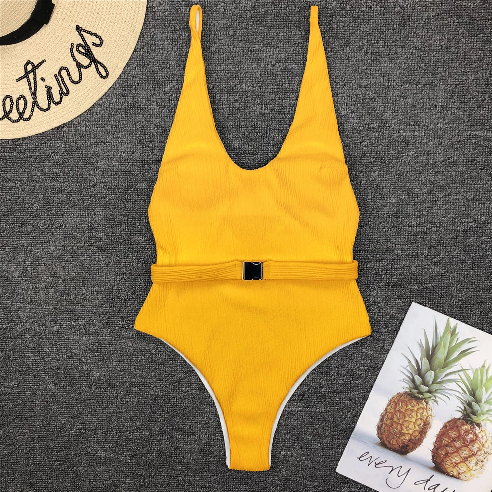 Maillot De Bain Badpak купальник женский сексуальный однотонный Цельный купальник металлический купальник с поясом Купальник для женщин