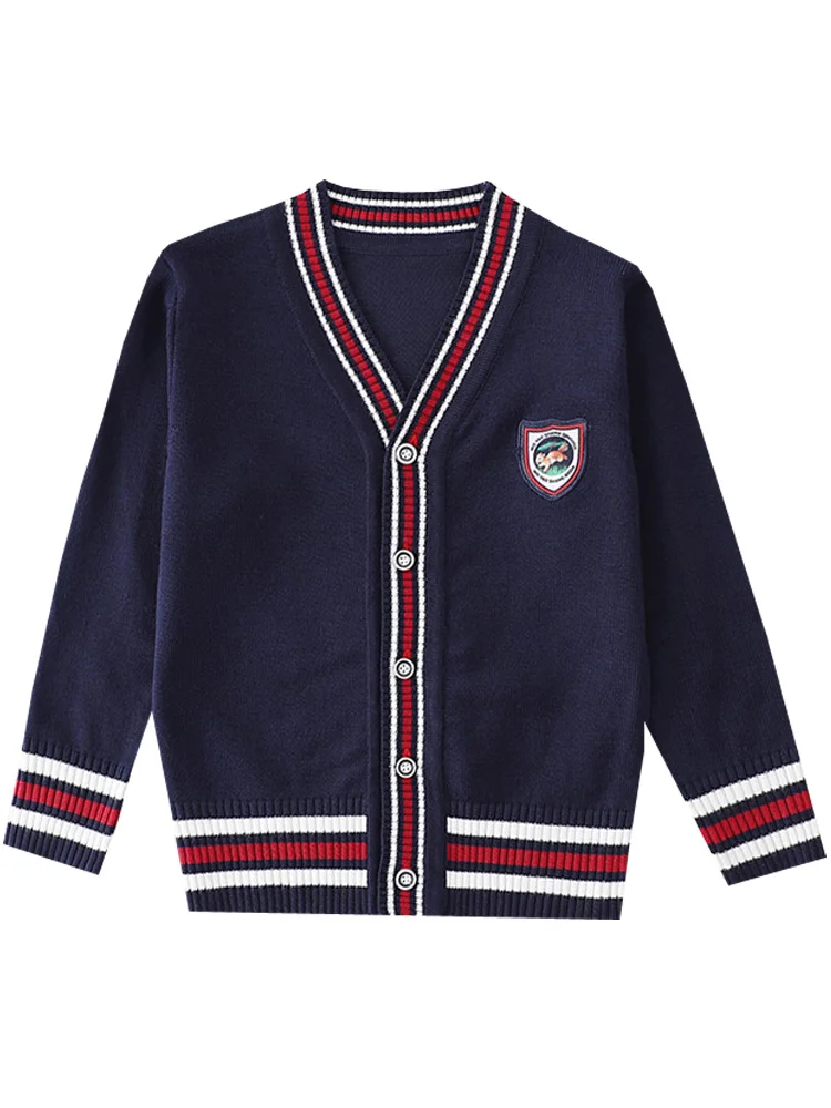 2059 детские свитера для девочек корейские открытые рубашки для мальчиков и девочек вязаные кардиганы в полоску с v-образным вырезом для подростков и школьников