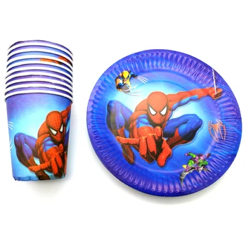 

Boy Favors Spider man Theme 7 inch Plates Baby Shower Decoration Disposable Tableware Set Happy Birthday Party Cups 60pcs/pack