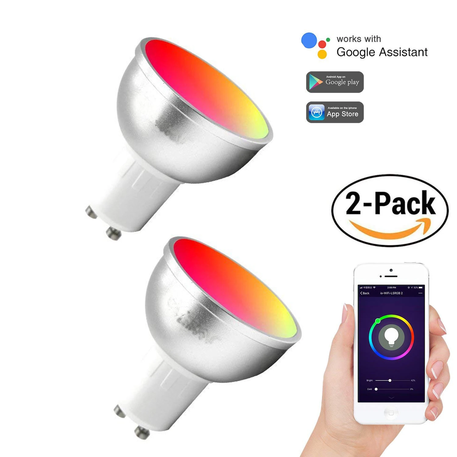 

Wifi Smart LED Light Bulbs GU10 APP Remote Control Switch Dimmable Compatible with Amazon Alexa/Google Assistant/IFTTT -2PACK