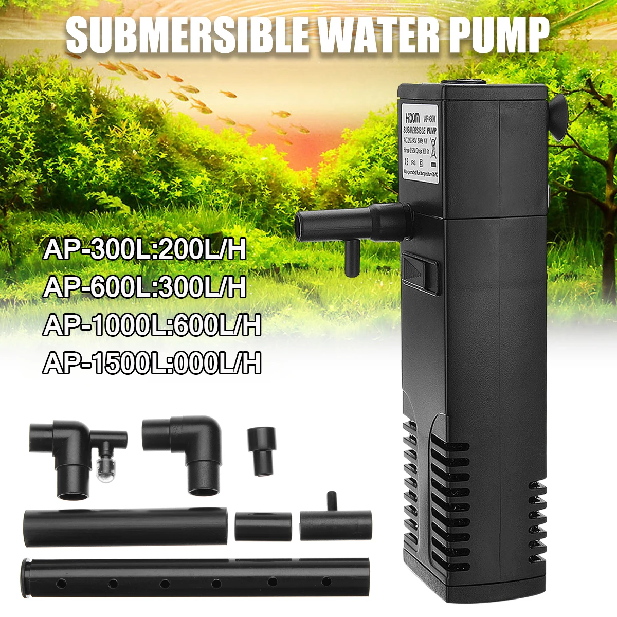 220V 12W Black Water Pump Tube for Aquarium Submersible Fish Tank Pond