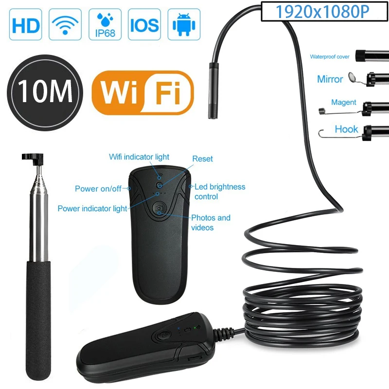 Wifi Endoscope Camera Android 1080P Y130 10M Borescope Camera Endoscopio Semi Rigid Hard Tube and Softwire Android iOS Endoscope