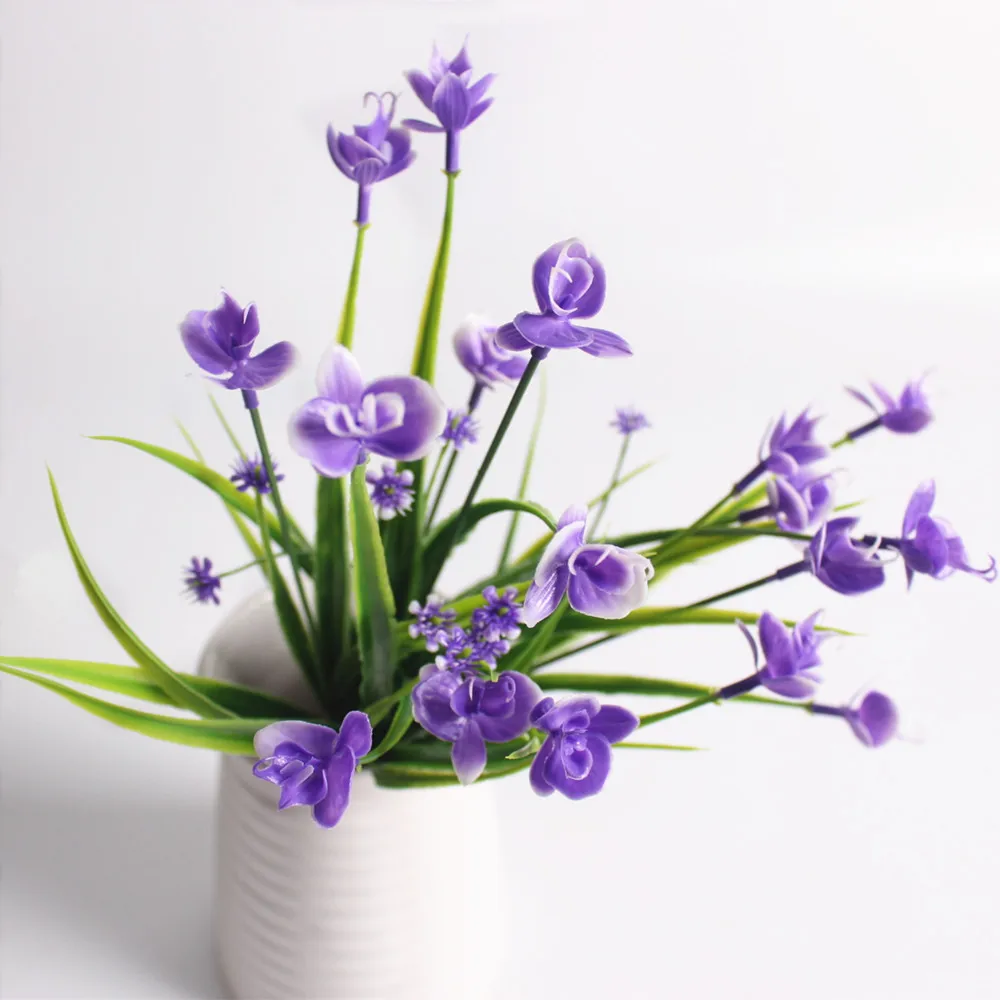 Plastic Greeen Dance Orchid Branches Artificial Flowers Bouquet Grass Fake Leaf Wedding Decoration accessory Fleur Artificielle Flores (2)