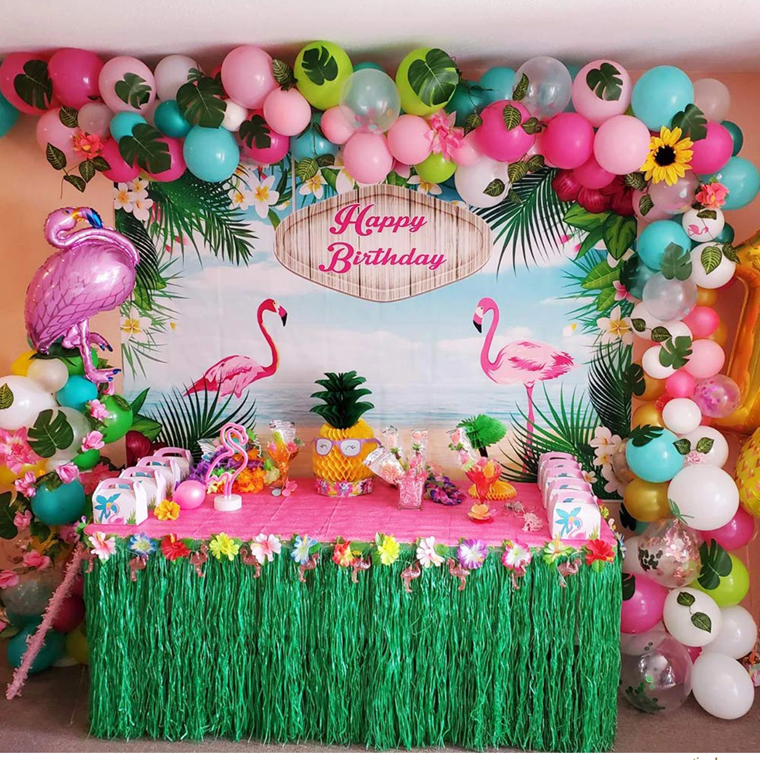 70 шт. DIY воздушные шары-гирлянды арки шары с золотыми конфетти Гавайи Луау Фламинго тропические товары для дня рождения зеленый ярко-розовый балон
