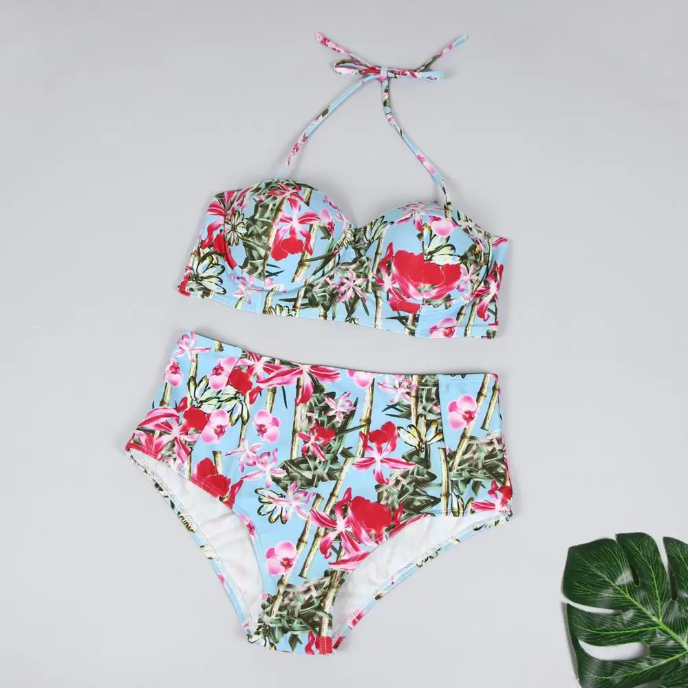

Push Up Two Pieces Bikini Floral Plus Size Swimwear Women High Waist Bikini Swimsuit Beach Bathing Suit Maillot De Bain Femme