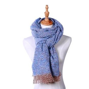 

2018 Fall Winter Scarf Women Soft Warm Knitted Scarves Pashmina Neckerchief Black Khaki Black Blue Pink Fringe Shawl Wrap