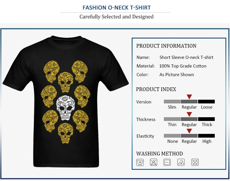 100% Cotton Men Short Sleeve T-Shirt Printed On Tops Tees Cheap Design Crewneck Tee Shirts White and gold skull heads White and gold skull heads