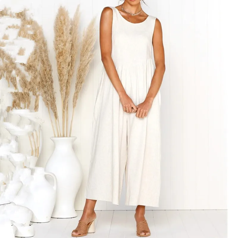 

Plus Size Party Casual Loose Jumpsuit Wide Leg Trousers Fashion Women Sleeveless Rompers Female Summer O neck Playsuit