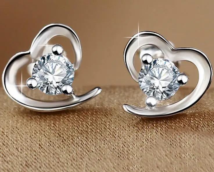 Whole Fashion Jewelry Silver Cz Heart Shaped Stud Earrings For Whole Fashion Jewelry Silver Cz Heart Shaped Stud Earrings For Women Lovely Studs Lady In From Accessories On Aliexpress