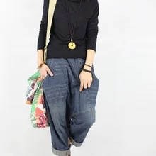 Продукт выпуска зимой, дизайн свободный большой ярдов ковбой хлопок Повседневные Женские Гарун брюки