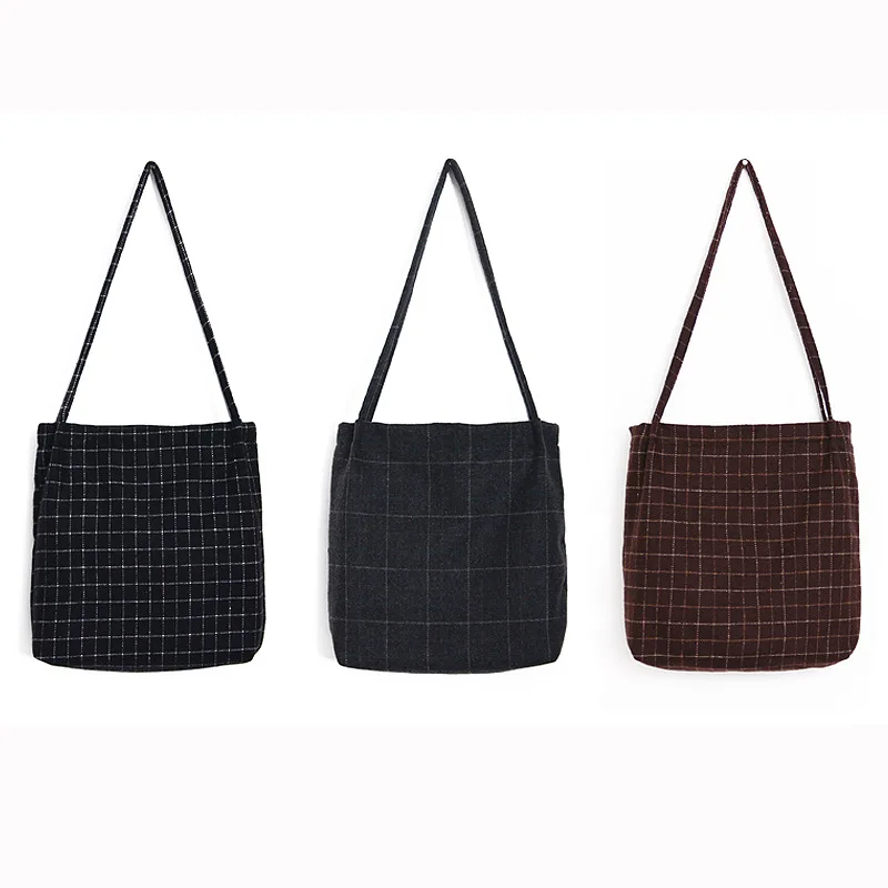 

2019 Canvas Bags Shopping Eco Reusable Foldable Shoulder Bag Handbag lattice Casual Shoulder Bags School Travel Women Folding