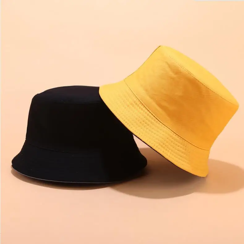 yellow black Двусторонняя одноцветная шляпа-ведро, 8 цветов, шляпа унисекс, модная шляпа для рыбалки, пеших прогулок, шапка Bob, женская и мужская Панама, летняя кепка от солнца - Цвет: yellow black