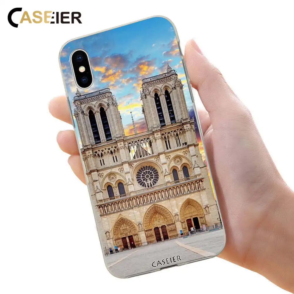 

CASEIER Fashion Notre Dame de Paris Pattern Case For iPhone X 7 8 6 6S Plus Phone Case For iPhone X XR XS MAX 5 5S SE Back Cover