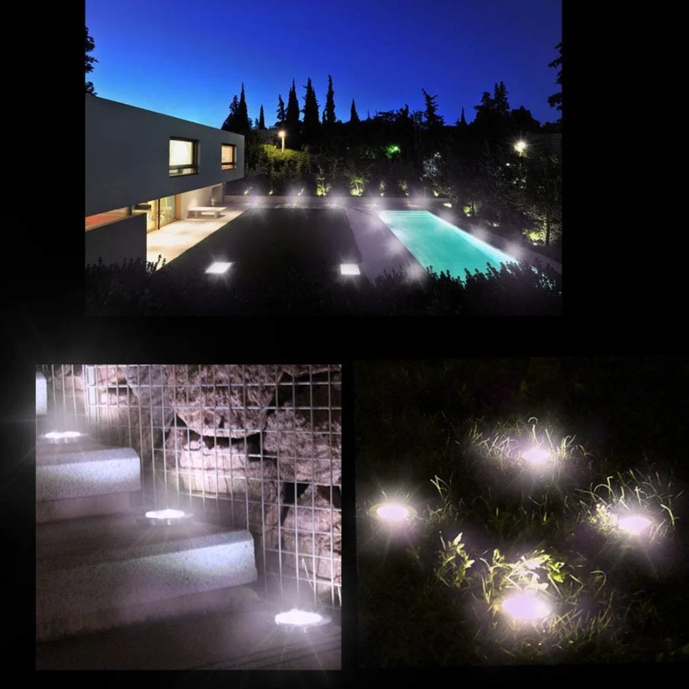 Luzes do Jardim Solares à Terra à Prova Luzes para Gramado Pacote Solar Luzes Dwaterproof Água Pátio Luz Subterrânea Sensing Paisagem Caminho 4 16led 13 Luminárias gramado