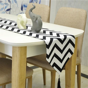 

Pastoral style Nordic Simple Table Flag Mediterranean tablecloth Black-and-white wave table runner Supplies 2019