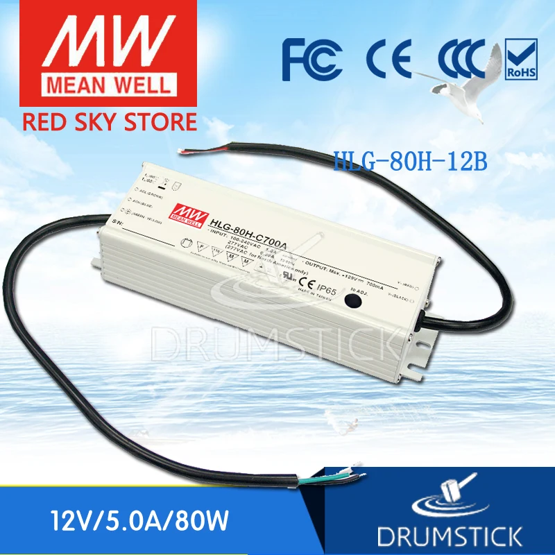 

MEAN WELL HLG-80H-12B 12V 5A meanwell HLG-80H 12V 60W Single Output LED Driver Power Supply B type