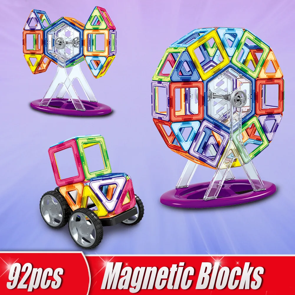 92pcs/Set Big Size Magnetic Building Blocks Ferris Wheel Brick Designer Enlighten Bricks Magnetic Toys Children's Birthday Gift