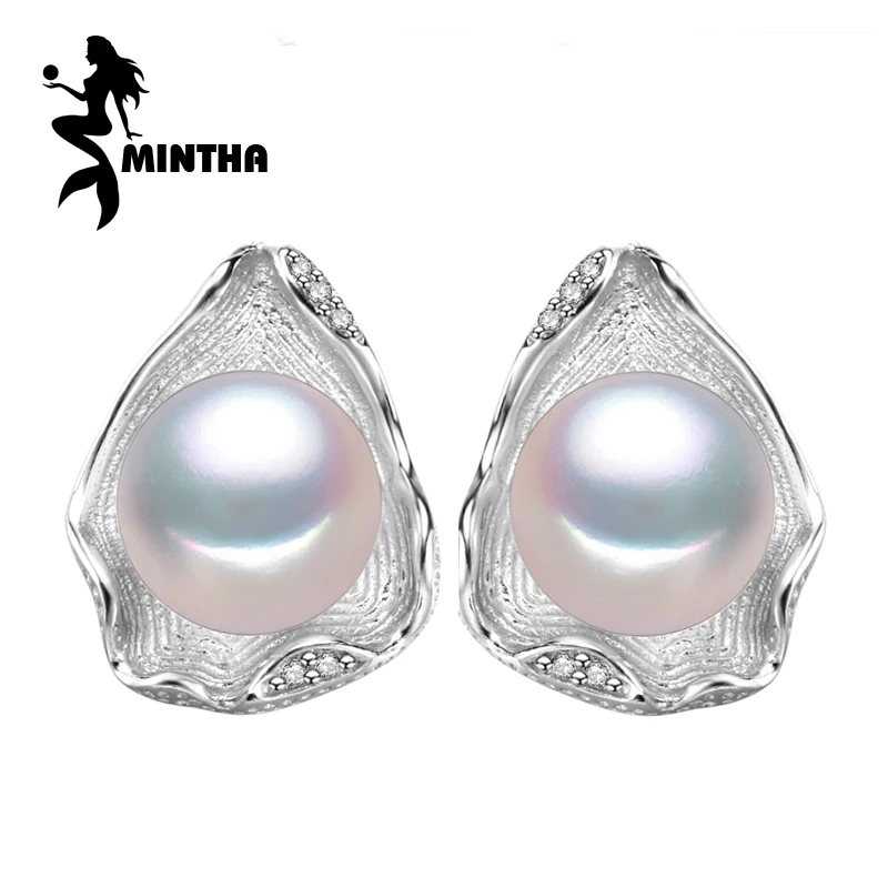 

MINTHA natural Pearl earrings Pearl jewelry Pearl 925 Sterling Silver earrings geometric Bohemia shell stud earrings for love