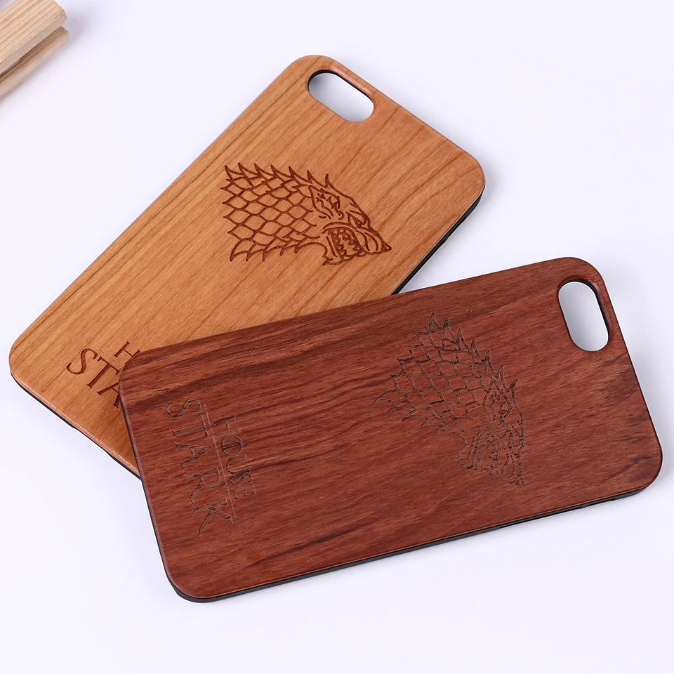 

For iPhone 5 5S 6 6S 7 7Plus 8 8Plus X XS Max SAMSUNG S7 Edge S8 Plus S9 Plus the Game House Stark Laser Engraved Real Wood Case