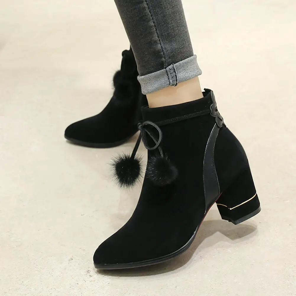 

SARAIRIS NEW big size 33-43 Elegant Zip Up Shoes Woman Boots Women Shoes Square Heels Black Gray Ankle Boots Woman Footwear