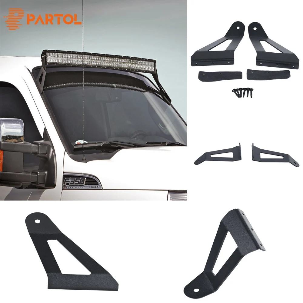 Partol 2 Pcs Upper Windshield 52" Curved LED Light Bar Mount Brackets