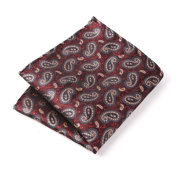

Bridegroom Evening Party Business Tuxedo Suit Polyester Silk Burgundy Red Cashew Nut Embroidery Pocket Square Towel Handkerchief