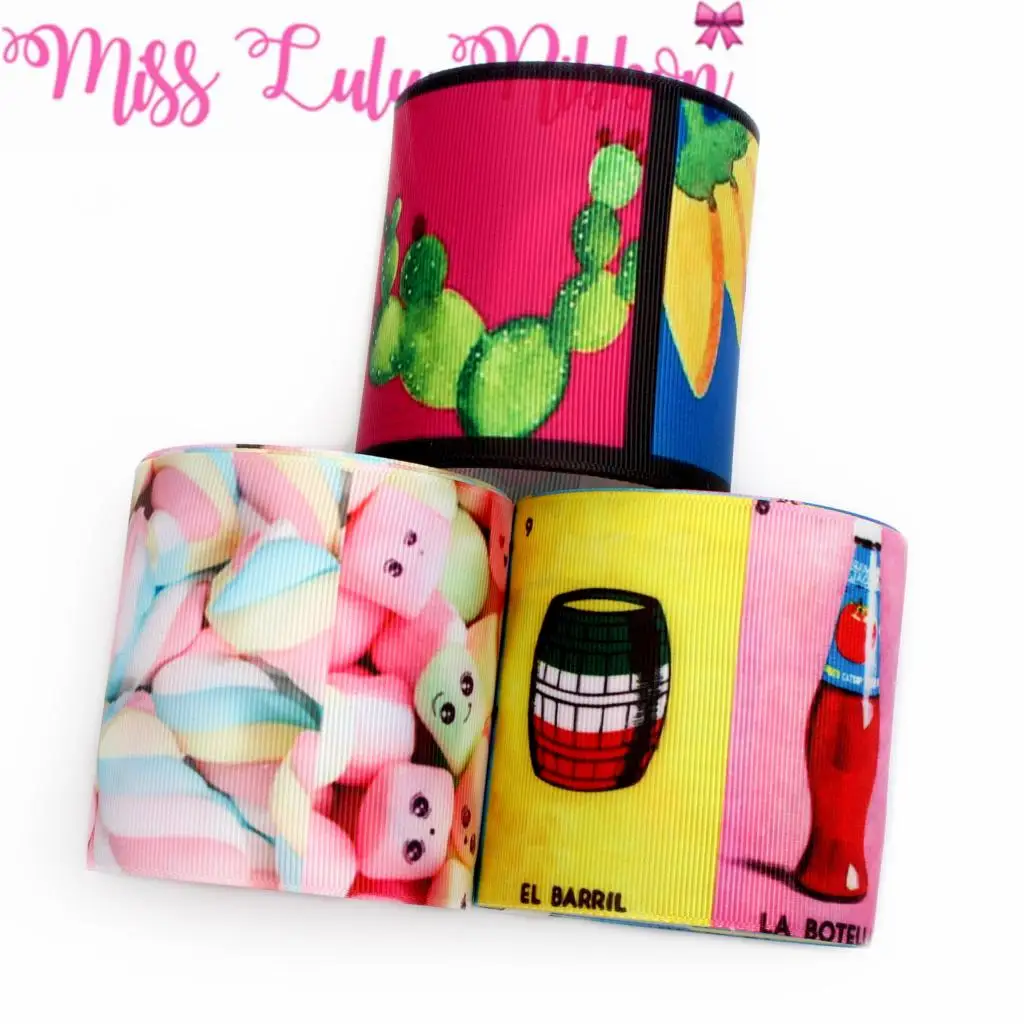 16mm-75mm Mexico Game Card Sweet Cotton Candy Printed Grosgrain/Elastic Ribbon DIY Hair Bows Funny Party Decor 50yards/roll | Дом и сад